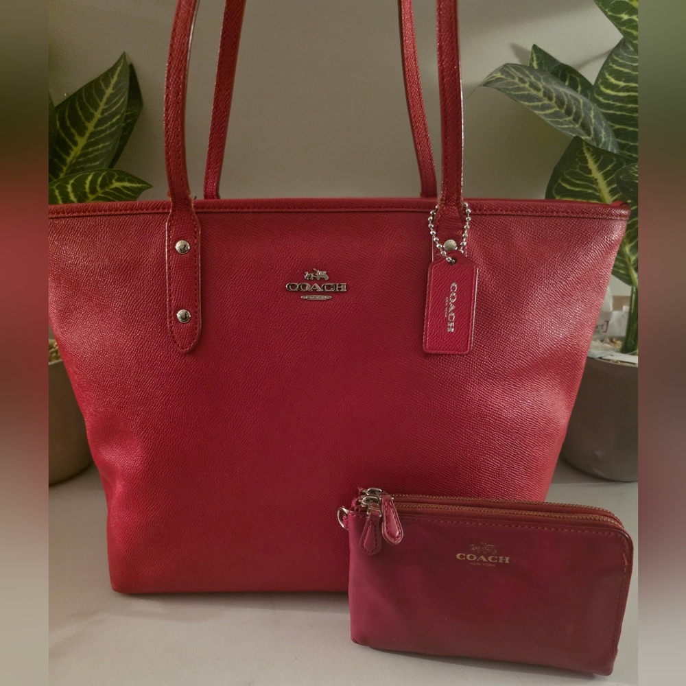 Coach Cherry Red Tote and Pouch Set